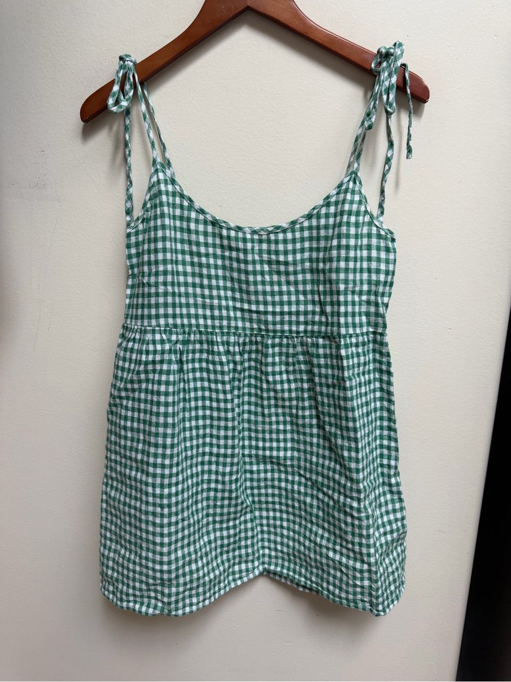 Reformation Green Gingham Tie-Strap Women's Tank Top